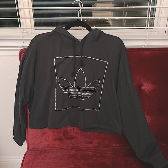 adidas Tops - Adidas cropped dark grey hoodie size small